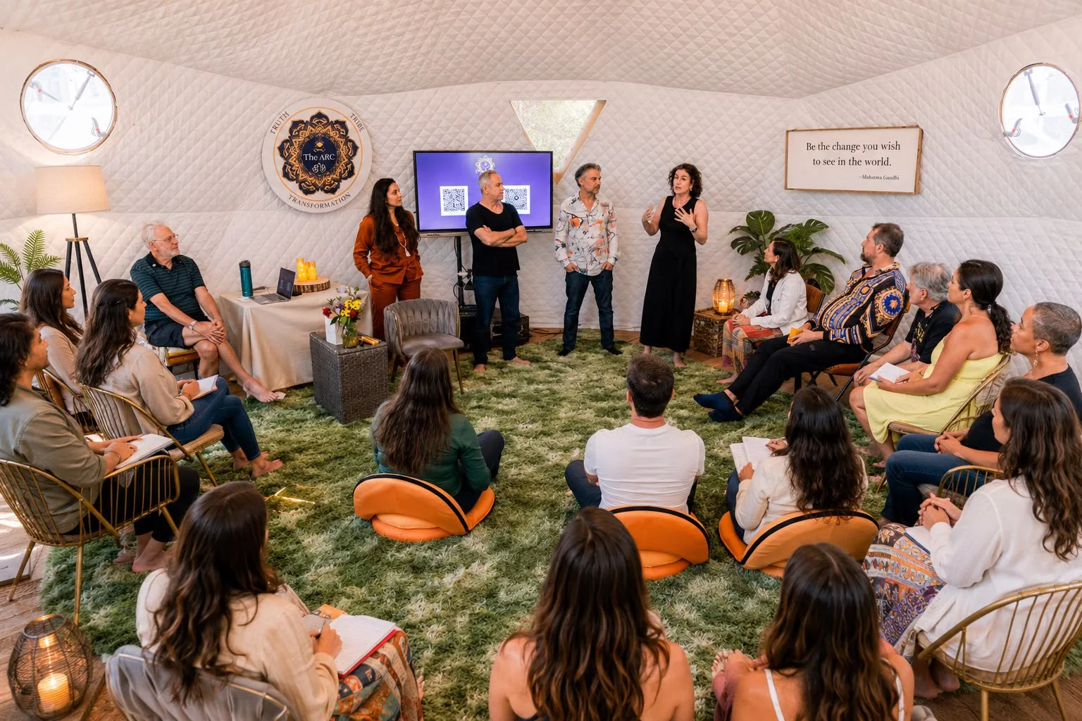 A facilitated group session inside The Abundance Dome at The ARC